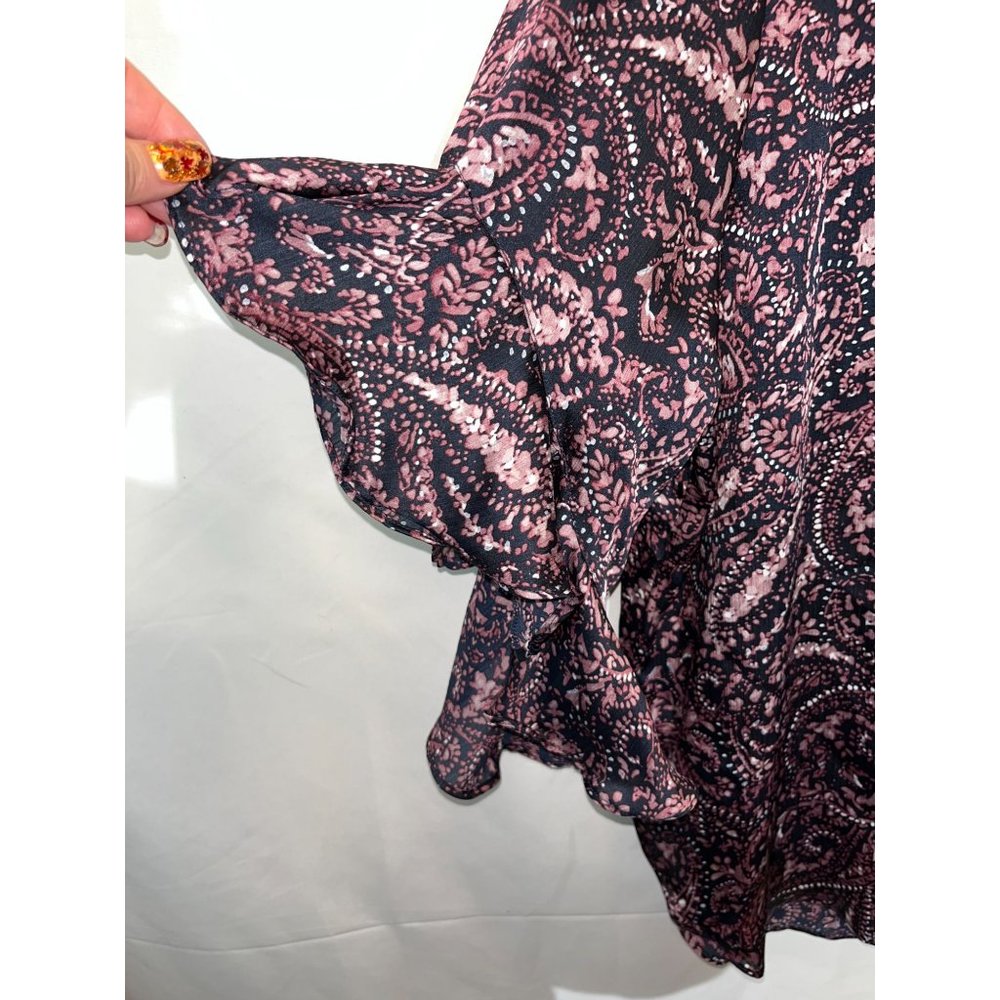 Vince Camuto Womens Size Large Purple Paisley Ruffled Bell Sleeve Popover Blouse - Picture 5 of 13